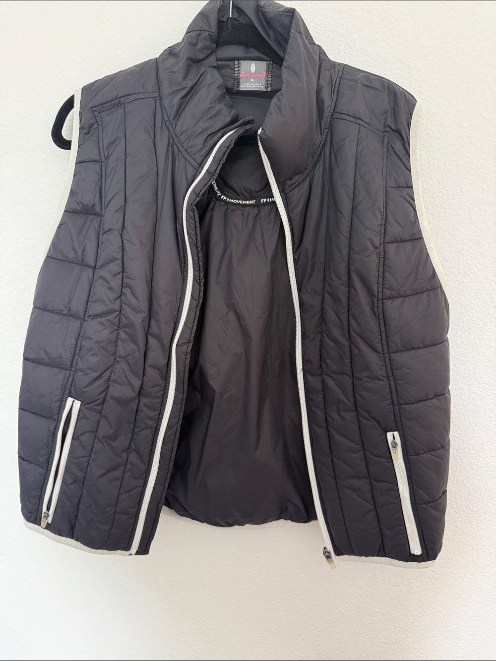 FP Movement Women’s Quilted Black Vest with Contrast Trim Lightweight